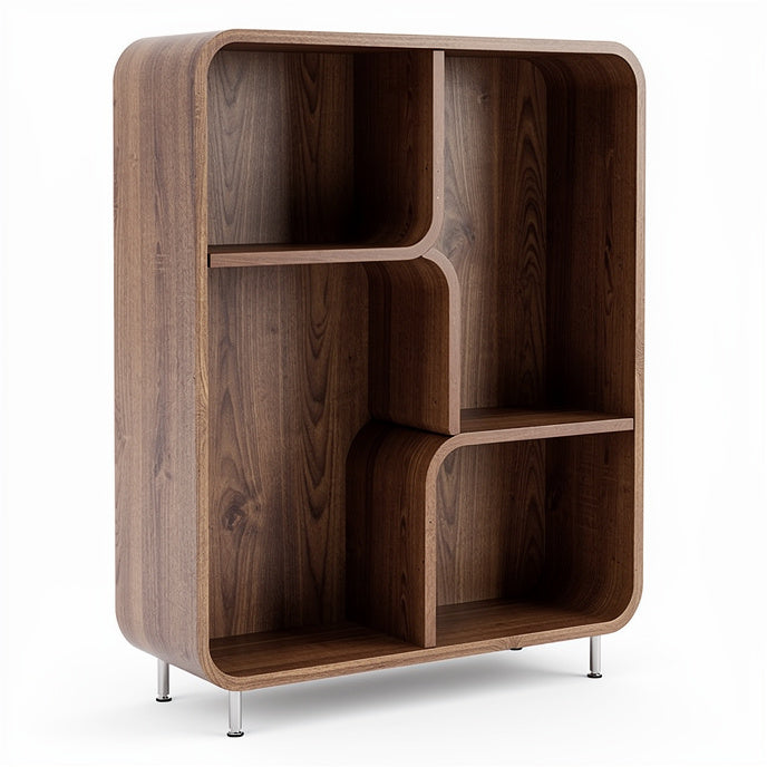 **Modern Wooden Bookshelf with Unique Curved Design**