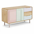 **Mid-Century Modern Sideboard with Colorful Panels**