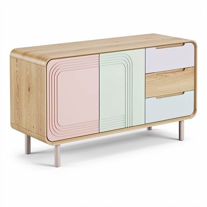 **Mid-Century Modern Sideboard with Colorful Panels**