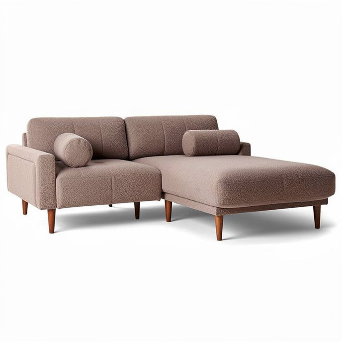 **Modern L-Shaped Sofa with Bolster Cushions and Wooden Legs**