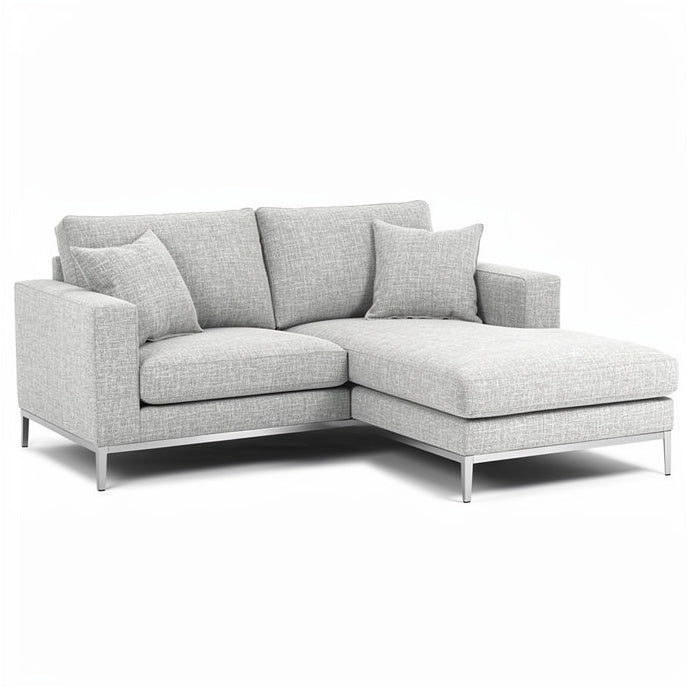 **Modern Grey Sectional Sofa with Metal Legs and Cushions**