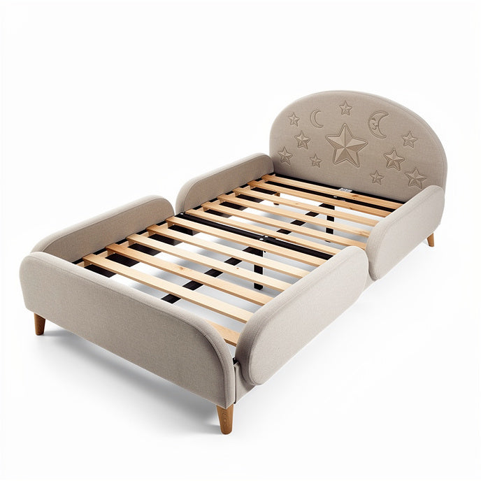 **Children's Bed with Star and Moon Design and Wooden Slats**