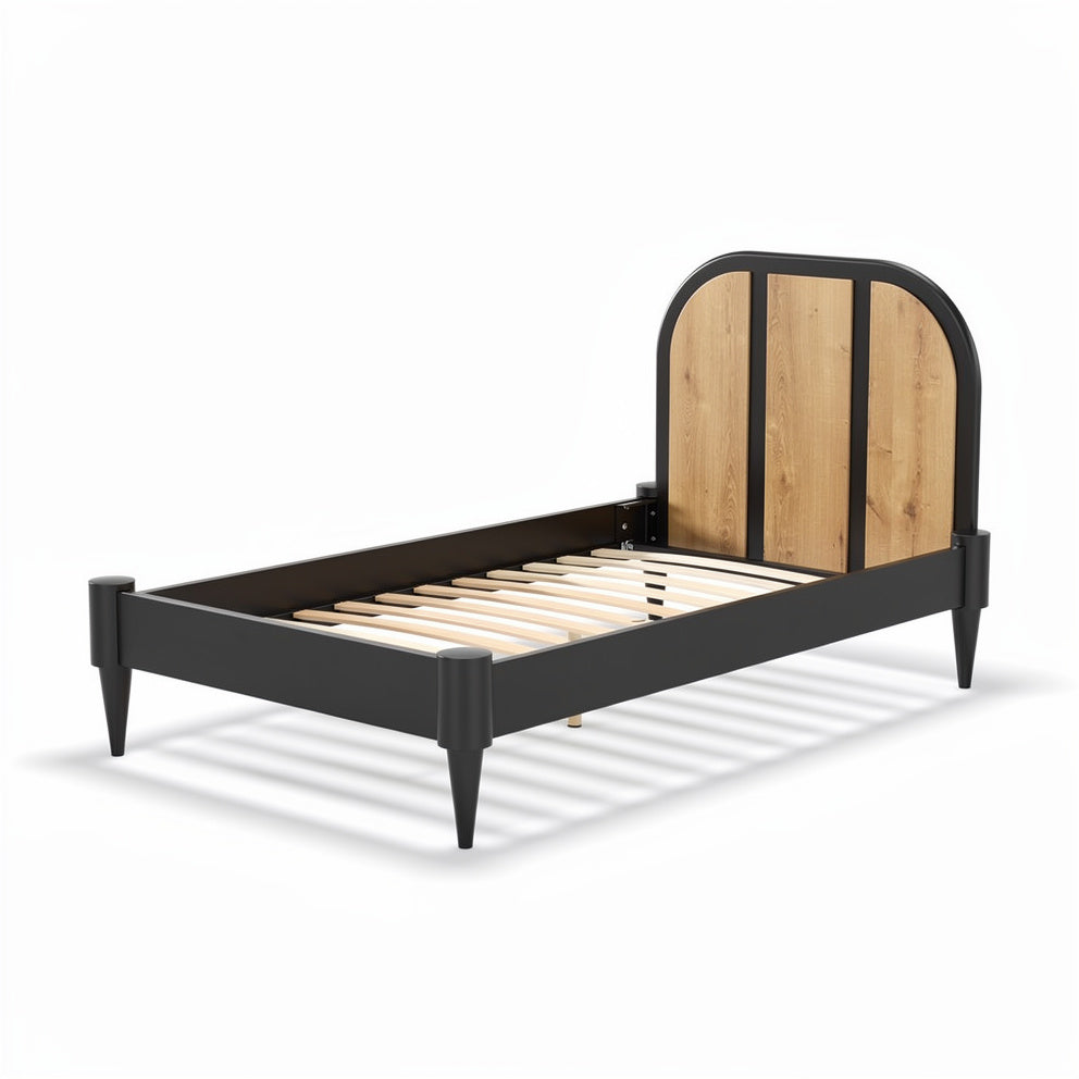 **Modern Minimalist Wooden Bed Frame with Slatted Base**